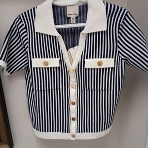 Women  Striped Navy and White Cardigan